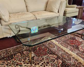 Glasstop, metal base coffee table