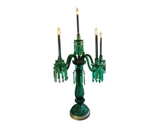 Rare, F. & C. Osler Victorian Emerald Green Cut Glass Six-Light Candelabrum, Birmingham, circa 1880