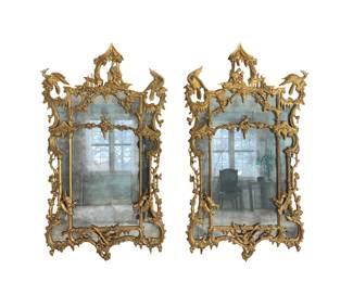 $12,000+ Exceptional Pair of George III Style Chinese Chippendale Carved Giltwood Mirrors 