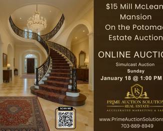 $15 Mill Mclean Mansion On the Potomac Downsizing Auction Auction filled with Period piece furniture, Quality Persian Rugs, Venetian Glass, Chanel, Ferregamo Collectibles, Art, and designer pieces 3
