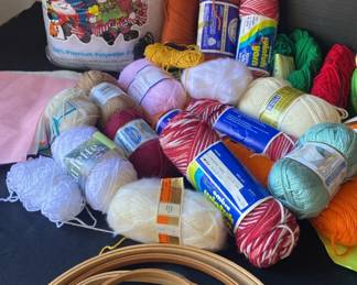Yarn, Wood Embroidery Hoops, And More