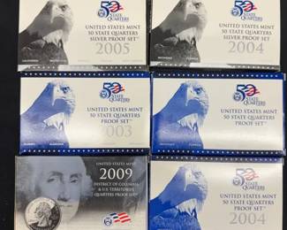 6 U.S. Mint State Quarters Proof Sets Including Two Silver Proof Sets