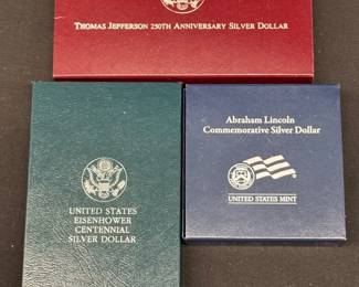 Three U.S. Presidential Commemorative Silver Dollars