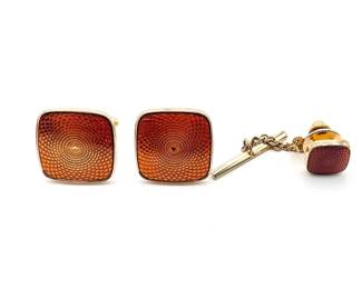 Vintage Amber-Colored & Gold Tone Cufflink Set