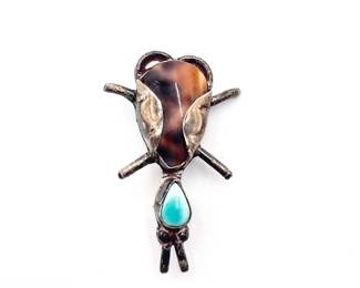 Agate & Turquoise Sterling Silver Insect Brooch