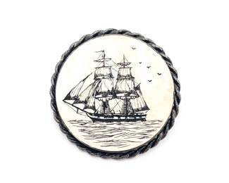 Sterling Silver Scrimshaw Brooch