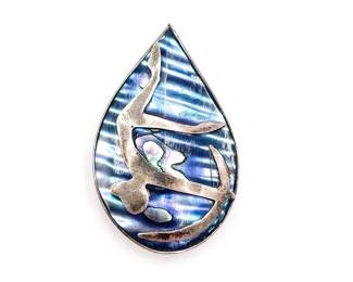 Vintage Sterling Silver And Abalone Abstract Brooch