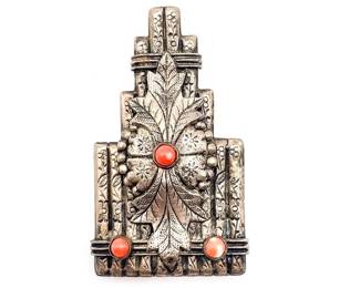 Sterling Silver And Coral Vintage Art Deco Money Clip