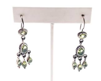 Pair Of Bohemian Sterling Silver And Peridot Dangle Earrings