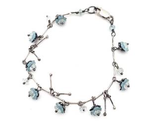 Sterling Silver Floral Bracelet With Crystal Beads