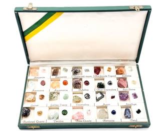 Vintage Gemstone Sample Display Case With 20 Gemstones