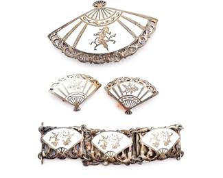 Set Of Vintage Sterling Silver And Enamel Siam Jewelry