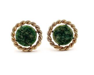 Pair of Gold Tone and Carved Jade Cufflinks