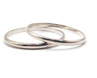 Pair Of Silpada Slim Sterling Silver Hammered Bangle Bracelets