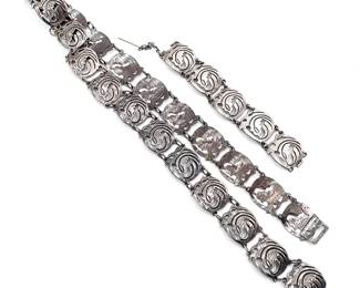 Vintage Sterling Silver Belt And Bracelet Set