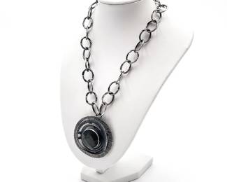 Brutalist Sterling Silver And Stone Pendant Necklace