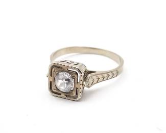 Art Deco Style 14KT White Gold And Sapphire Ring