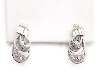 Pair Of Vintage Silver-Tone And Crystal Filigree Earrings