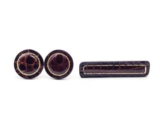 Buxton Leather Cufflinks and Tie Bar