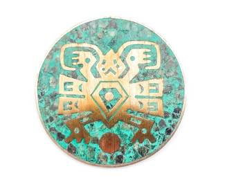 Vintage Taxco Mexico Crushed Turquoise and Sterling Silver Brooch