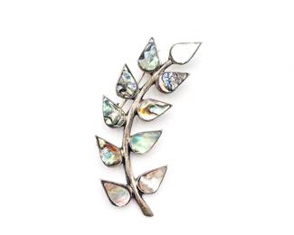 Vintage Sterling Silver And Abalone Brooch