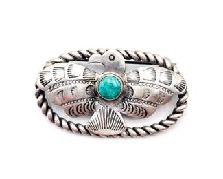 Native American Style Sterling Silver And Turquoise Pin