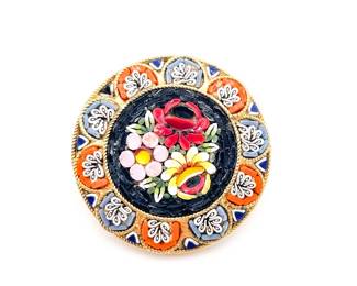 Vintage Italian Micro-Mosaic Floral Brooch