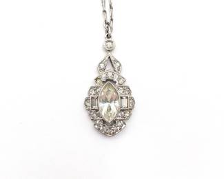 Delicate Vintage Sterling Silver Art Deco Pendant Necklace