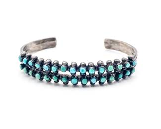 Vintage Sterling Silver And Turquoise Zuni Style 'Petit Point' Bracelet