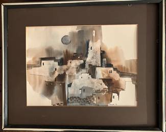 Original watercolor depicting snippets of Hopi dwellings
