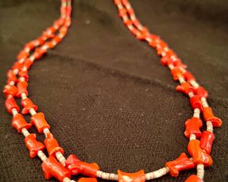Native American coral and heishe necklace 