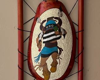 Carved and painted gourd depicting a Native American Pueblo dancer