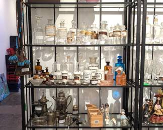 Vintage apothecary bottles, copper pots, and collectibles galore!