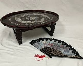 Korean MotherofPearl Folding Tea Table  Fan 