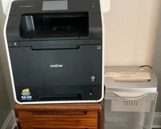 Brother Printer, Paper Shredder, And Office Table
