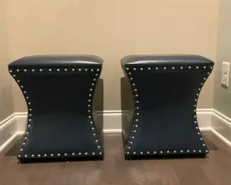 Pair Of Square Stools With Rivets