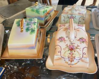 hand-painted ceramic butter dishes or cheese keepers.
