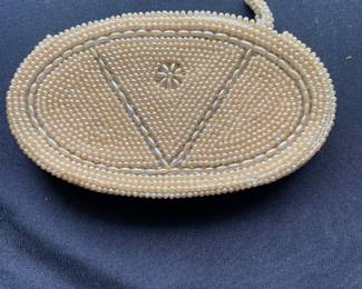 Mid Century Oval Zippered Beaded Clutch Purse, Small Oval Beaded Clutch,