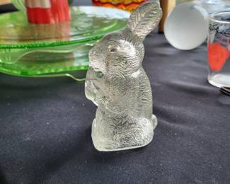 Vintage clear Glass Candy container Easter Bunny eating a carrot