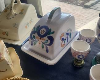 Vintage hand-painted ceramic Scandinavian - style cheese keeper