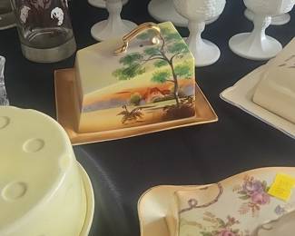 Vintage Noritake covered butter or cheese dish in the "Tree in the meadows "pattern