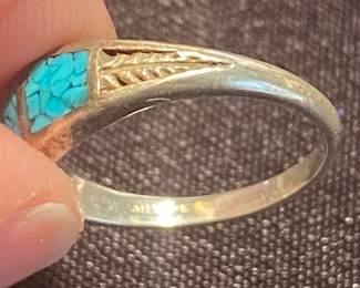 SOUTHWESTERN STERLING SILVER & TURQUOISE INLAY BAND RING