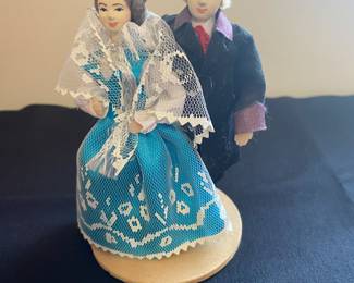 vintage, handmade Polish folk doll couple, dressed in traditional clothing from the Zywiec region of Poland.