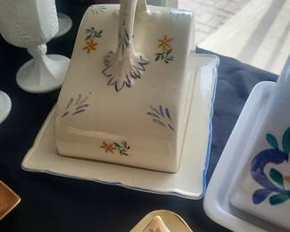 hand-painted ceramic butter dishes or cheese keepers.