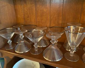 MCM Brookmere Glastonbury Lotus champagne/tall Sherbert Glasses with a double platinum rim