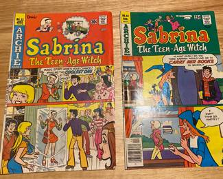 vintage comic books titled Sabrina The Teen-Age Witch, published by Archie Comics. The stories feature Sabrina Spellman and other characters from the Archie universe.