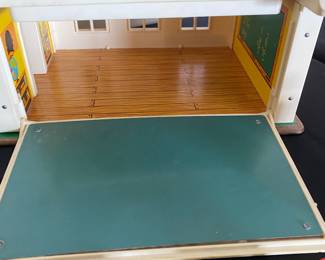 Vintage Fisher - Price Little People Play Family School house - set opens up to reveal a classroom - set includes teacher, students, classroom items and playground equipment