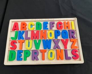 Vintage Fisher - Price Magnetic Alphabet Board with colorful plastic letters