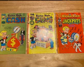 vintage Harvey Comics featuring the character Richie Rich. The character Richie Rich, dubbed "the poor little rich boy," is the only child of extremely wealthy parents and is known as the world's richest kid.