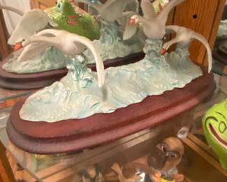 Vintage Andrea by Sadek porcelain mute swan figurine on a wooden base